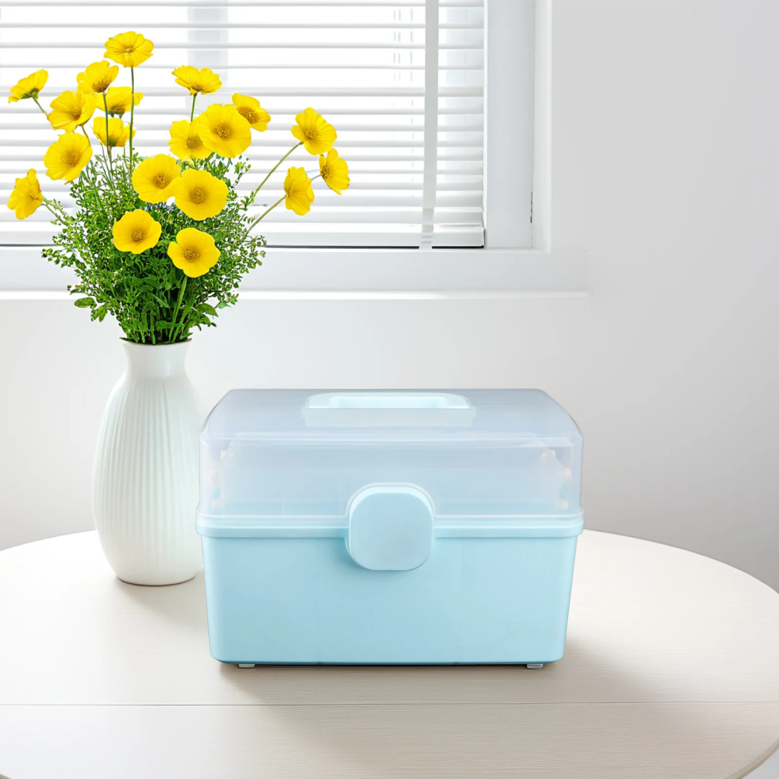 صندوق دواء متعدد الوظائف، منظم تخزين محمول، حقيبة طبية مع تصميم حجرة المقبض، مشبك قابل للدوران