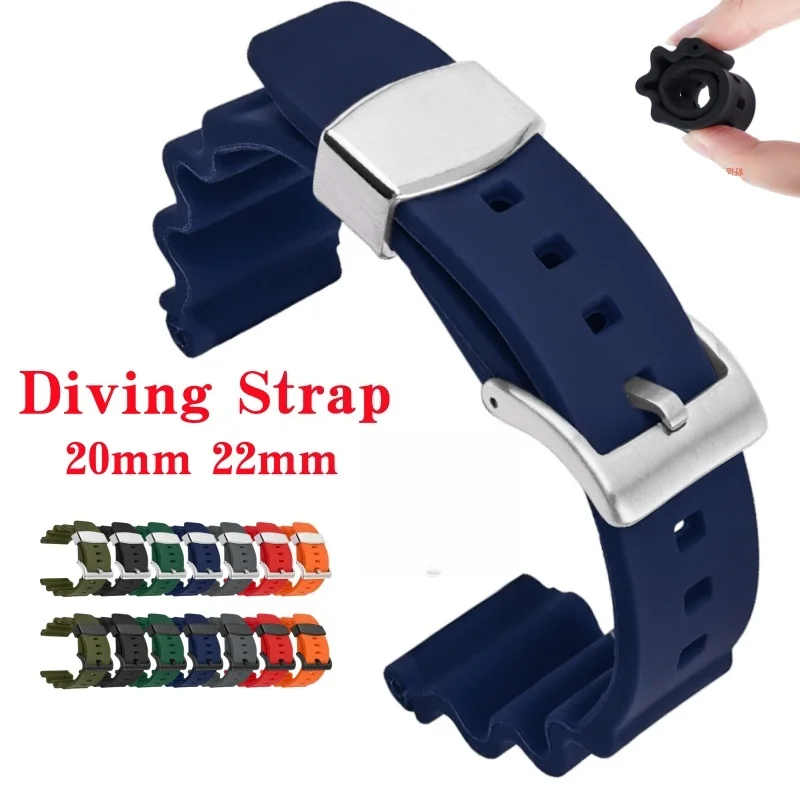 20mm 22mm Diving Strap for Seiko Water Ghost Omega Casio Watch Band Men Sport Waterproof Silicone Rubber Bracelet