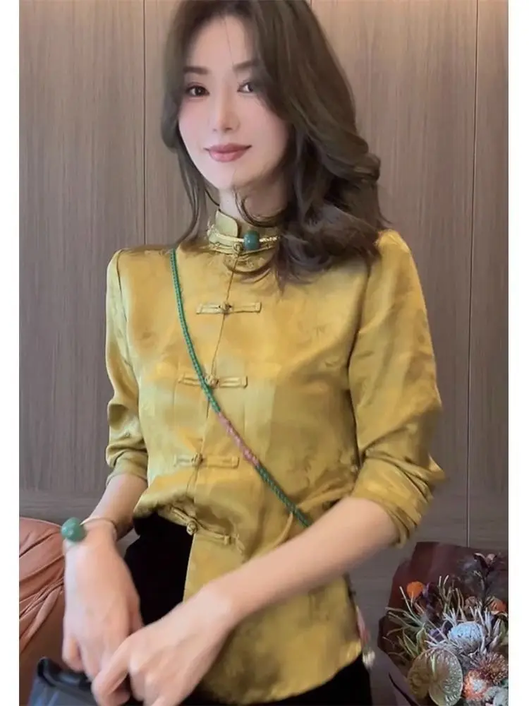 

2025 national style disc buckle tang suit top new chinese women's fashion autumn long sleeve stand collar cheongsam blouse