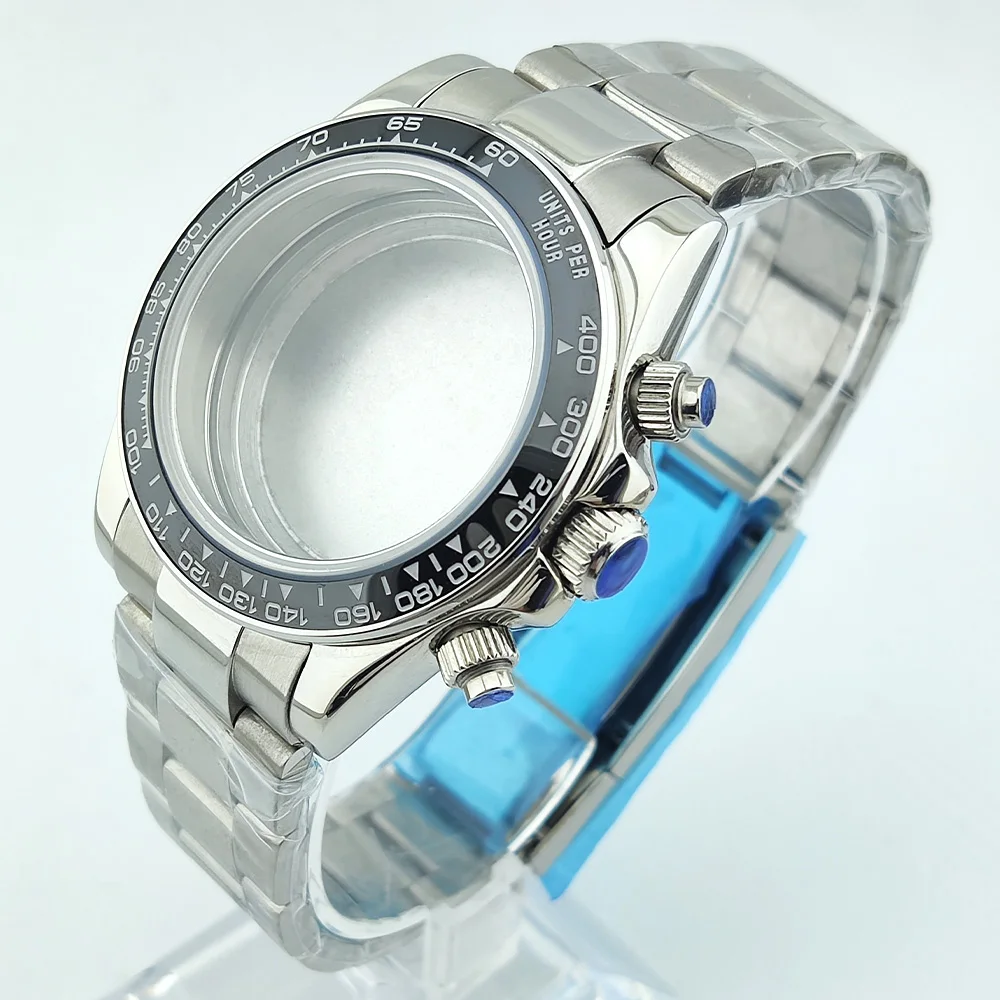 39mm VK63 Case Stainless Steel Sapphire Glass Waterproof Case High Quality Stainless Steel Ceramic Bezel Case Fit VK63 Movement