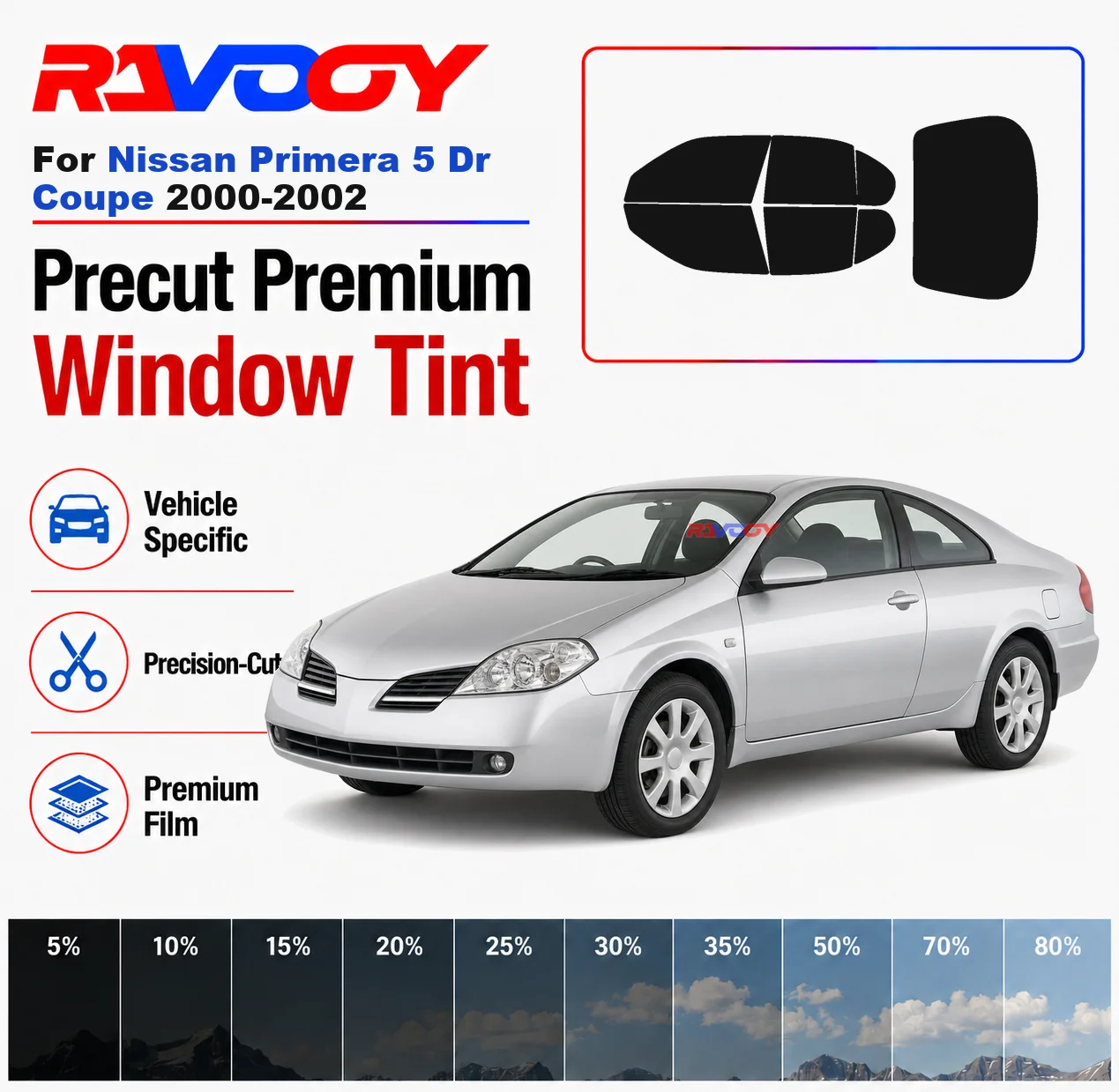 premium-precut-window-tint-kit-front-rear-windows-rear-windshield-for-nissan-primera-5-dr-coupe-2000-2002-nano-ceramic-film