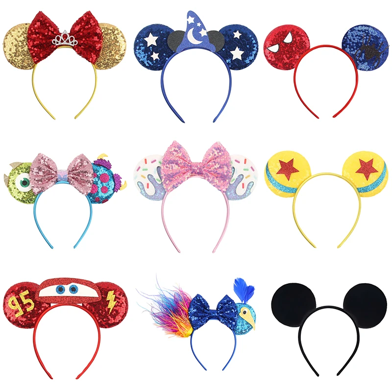 1 Stück Mickey Minnie Maus Ohren-Haarband mit Mehreren Elementen, Lustiges Cartoon-Glitzer-Schleifenhaar-Accessoire für Themenpark-Partys und Geschenke