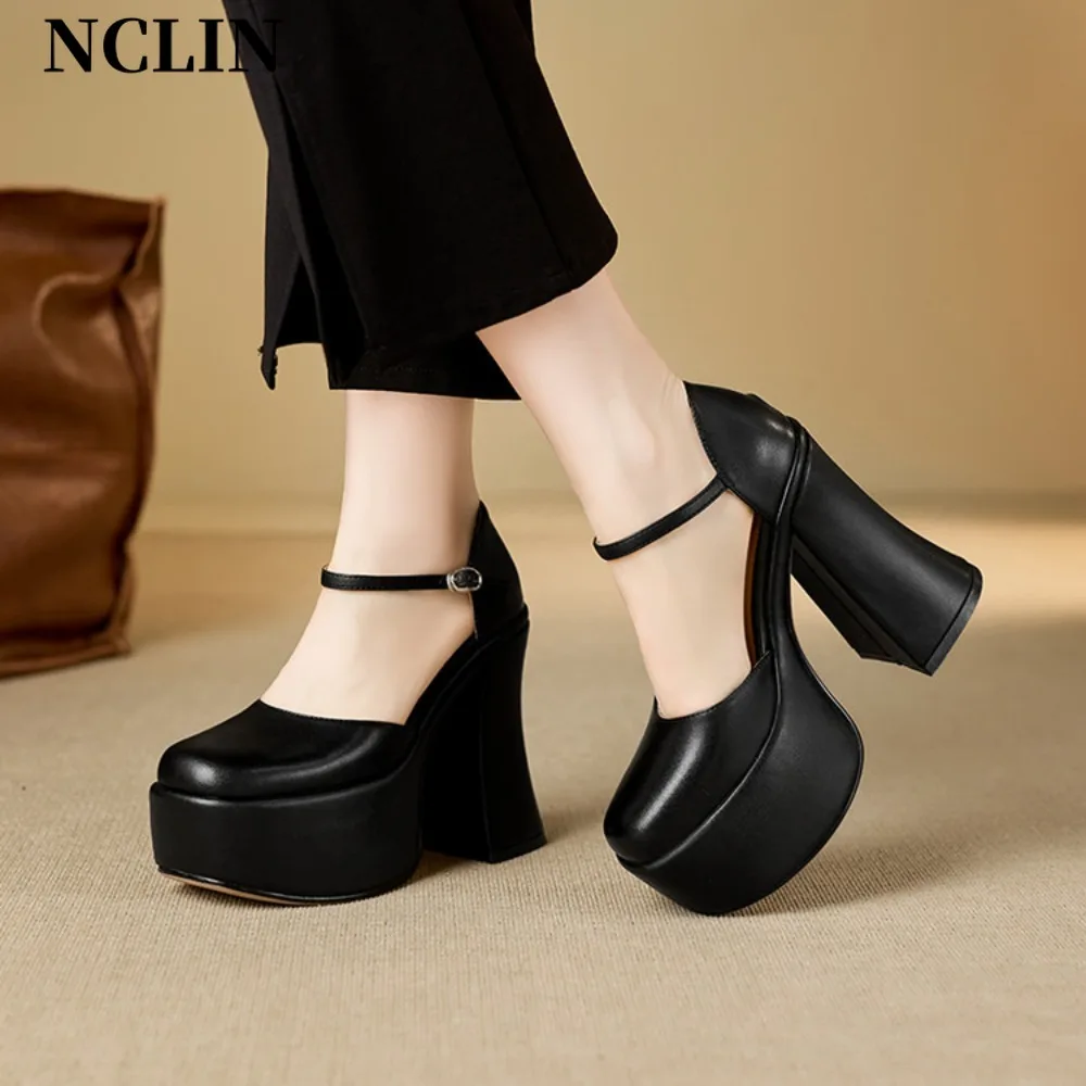 

New Fashion Women Pumps Retro Mary Janes Chunky Heels Sandals Spring Platform Dress Party Wedding Basic Shoes Woman 13cm