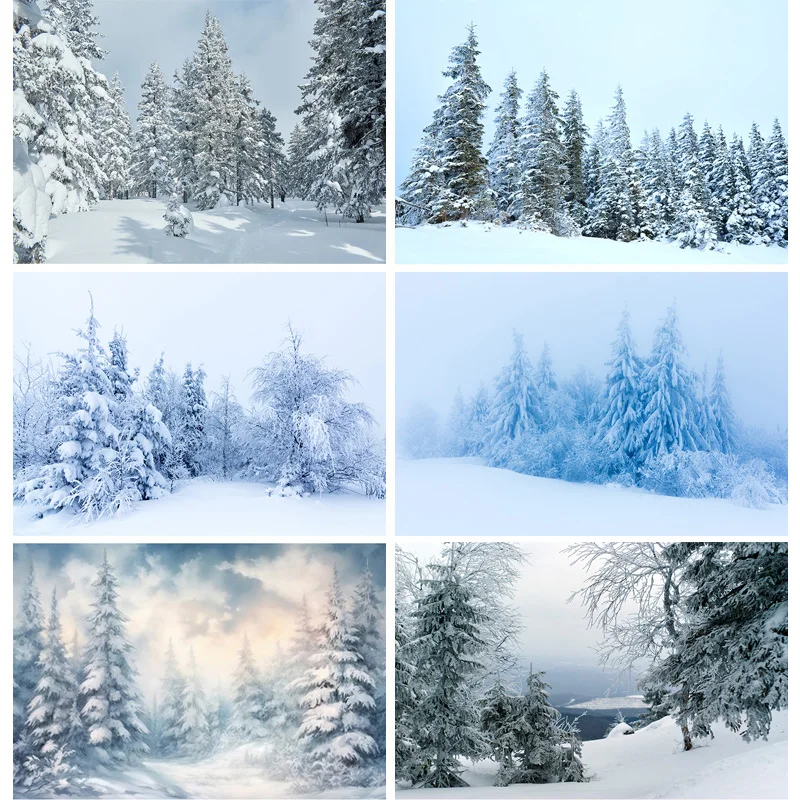 

ZHISUXI Christmas Day Photography Backdrops White Snow Scenery Pine Mountain Winter Photo Studio Background Props QS-74