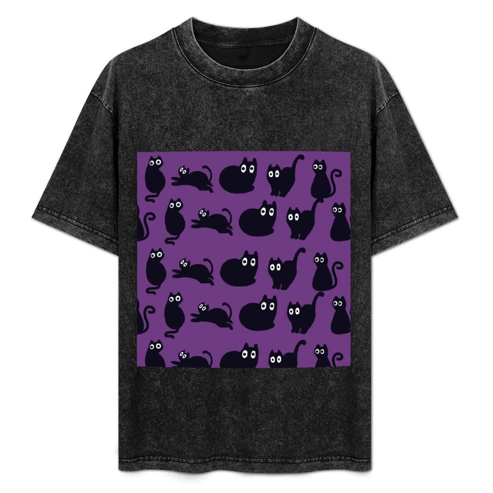 

Purple Black Cat Pattern T-Shirt Sports Casual Breathable Tee Shirt