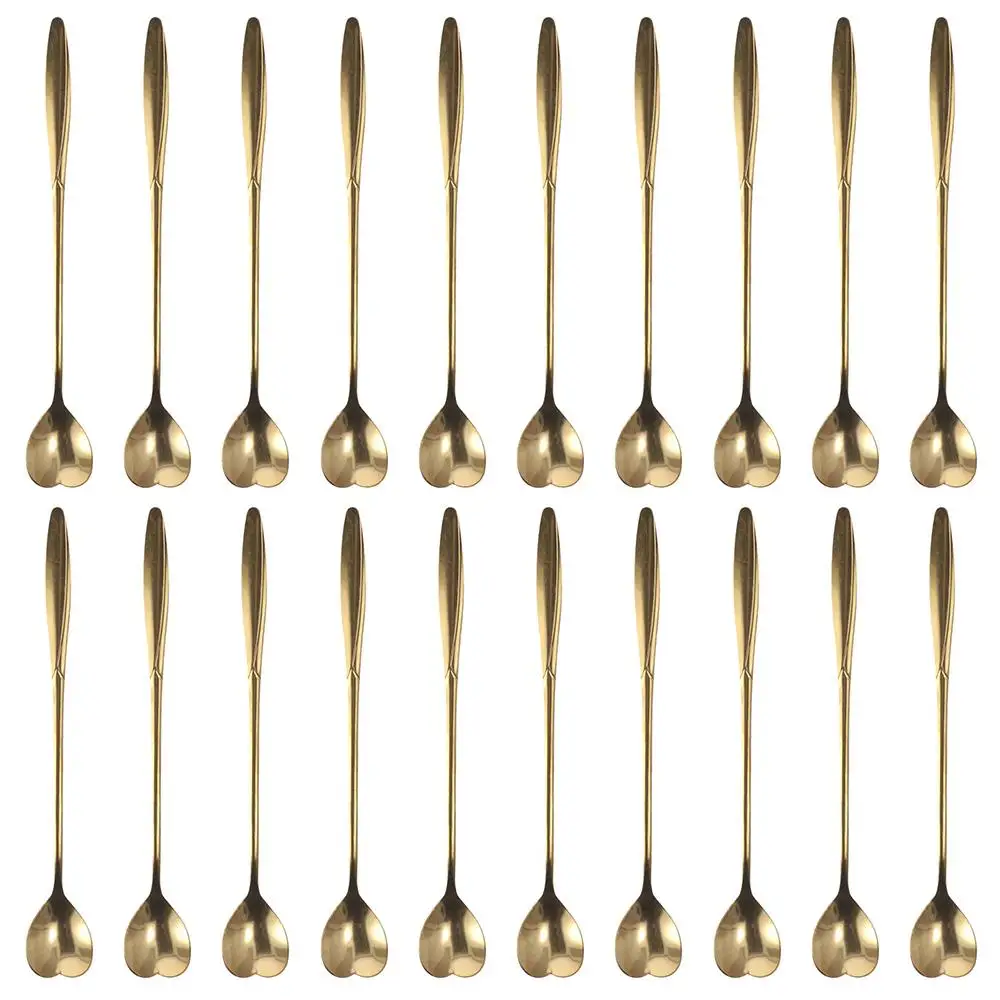 

20 шт., Золотая, серебряная ложка в форме сердца, 4,7 дюйма, 6,7 дюйма, кофейная чайная ложка с длинной ручкой, нержавеющая сталь, десертная ложка для молока в форме сердца