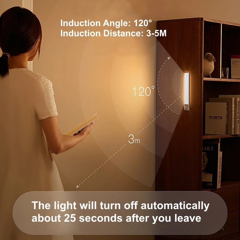 Lampe LED sans fil avec détecteur de mouvement, Rechargeable, sous-meuble, pour cuisine, garde-robe, chevet, bande lumineuse à Induction