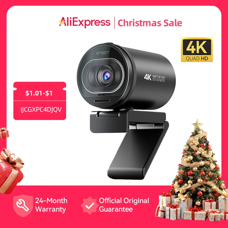 Webcam 4K HD USB kamera Web 1080P 60FPS TOF kamera Streaming autofokus EMEET S600 dengan mikrofon untuk panggilan Video/Zoom/Skype/tim