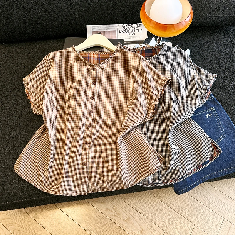 

Summer New Women's Casual Loose Shirt Thin Short Sleeve Breathable Outerwear Top Comfortable round Neck Open Cardigan
