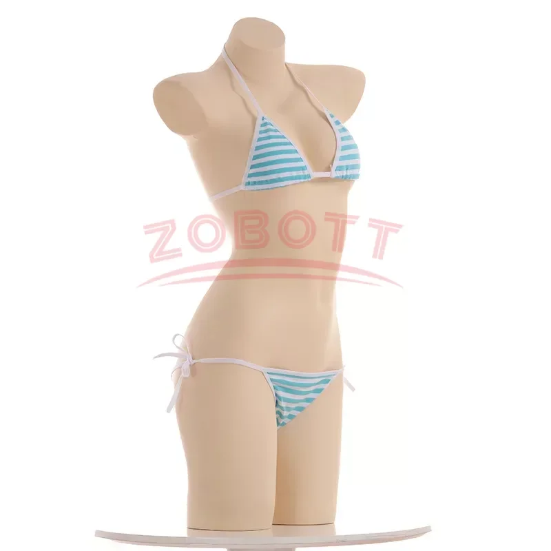 Anime Miku Kawaii Mini Bikini Cosplay Blue White Striped Micro Bikini 2019 Swimming Suit for Women Tie Side Swimsuit Set