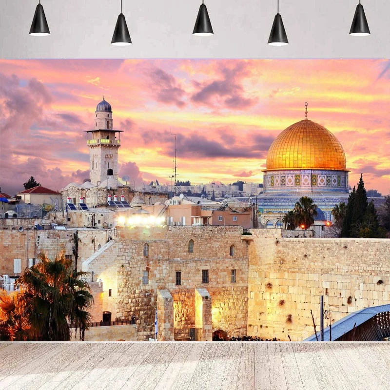 Jerusalem Cityscape Photography Backdrop Bethlehem Sunset Dome of The Rock Cityscape Background Wall Party Room Decor Banner