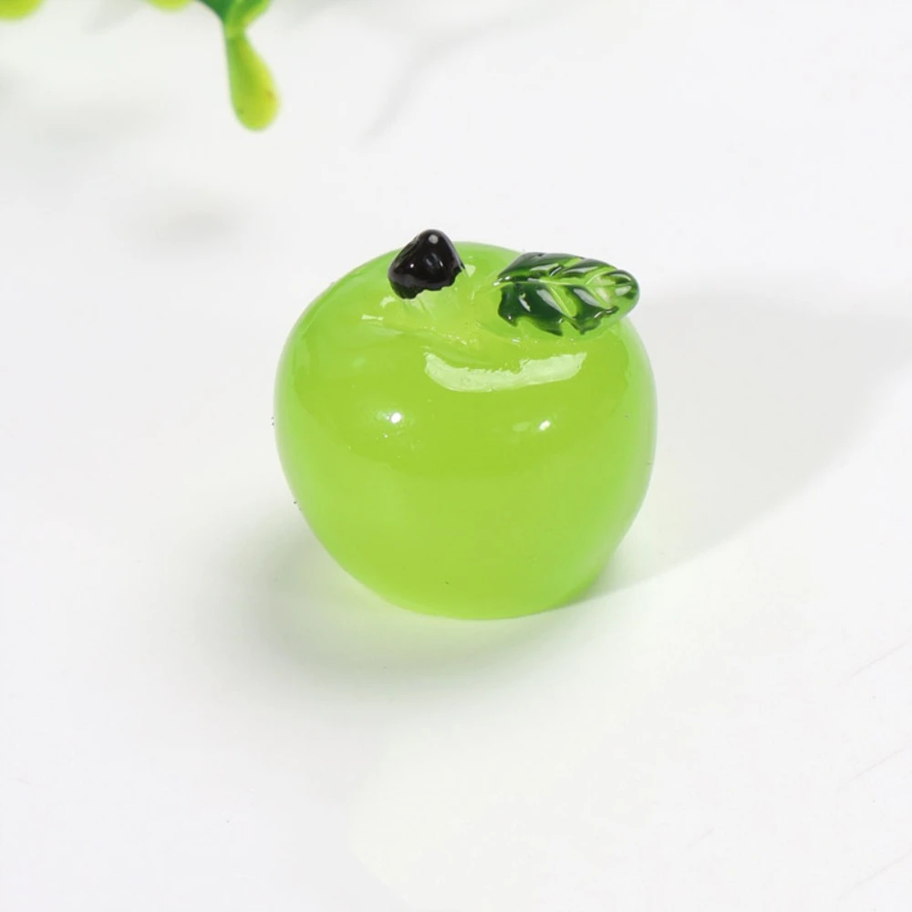 Apple-shape Mini Fruit Ornaments Kawaii Resin Miniature Craft Decoration Noctilucent Durable Car Ornament Kids Gifts