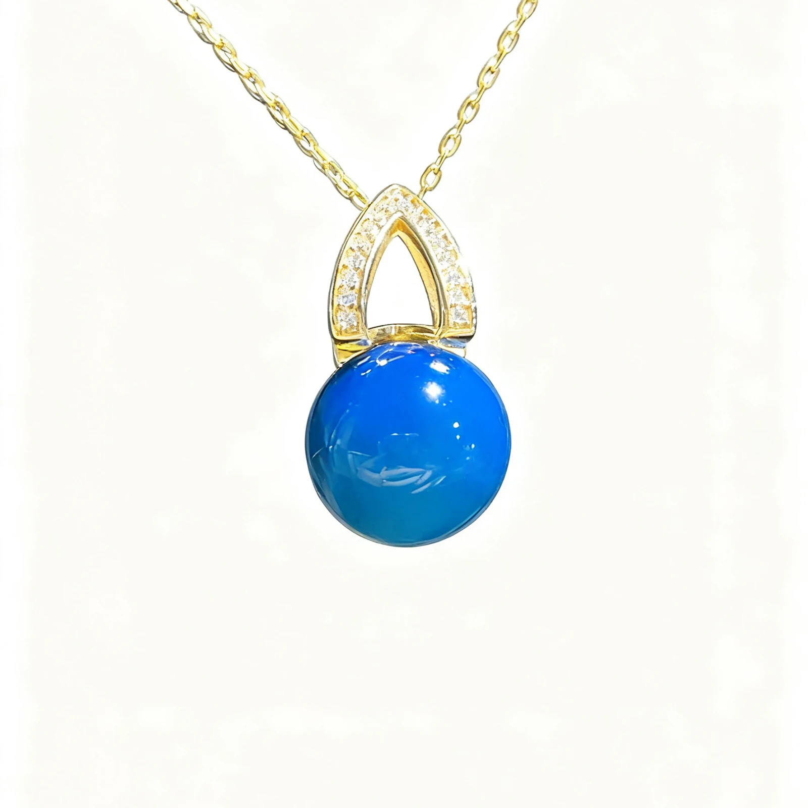 

Ожерелье с подвеской из натурального мексиканского синего янтаря, 13 мм, стерлинговое серебро 925 пробы, геометрический кулон, обтекаемый дизайн для женщин