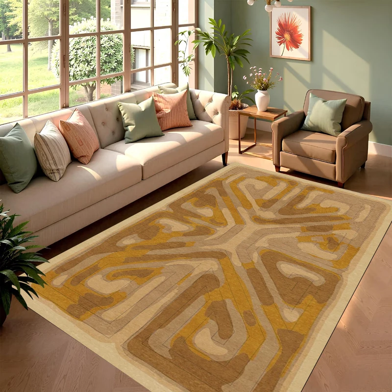 Modern Geometric Arch Area Rug Tan Beige Abstract Line Print NonSlip Floor Mat for Living Room Bedroom Minimalist Home Decor