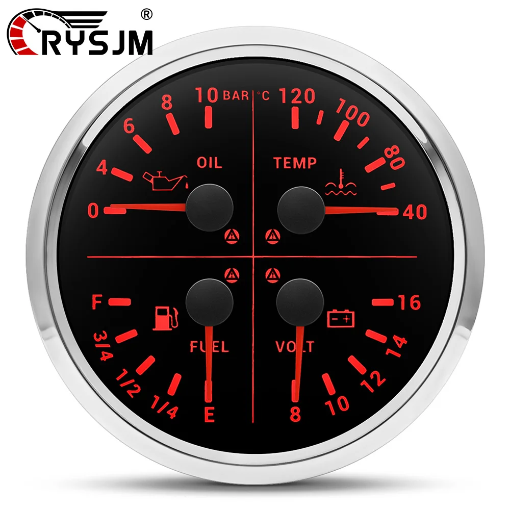 

Waterproof 4 In 1 Digital Car Gauge 0-10 BAR / 0-150 PSI Oil Pressure Water Temperature + 8-16V Voltmeter + Fuel Level Gauge