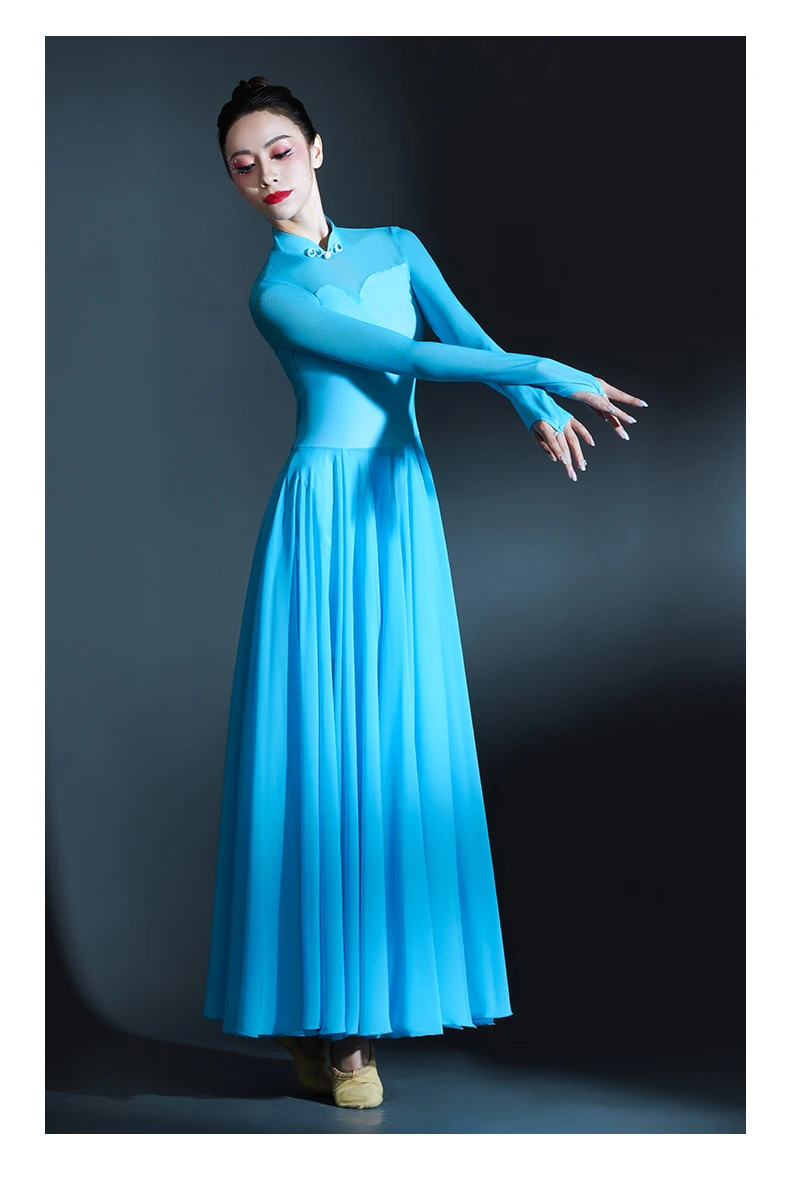 

Adult Classical Dance Costume Red or blue Long Sleeves Chiffon Dress Lyrical Costume Women Performance Dancing Dresses CD22002