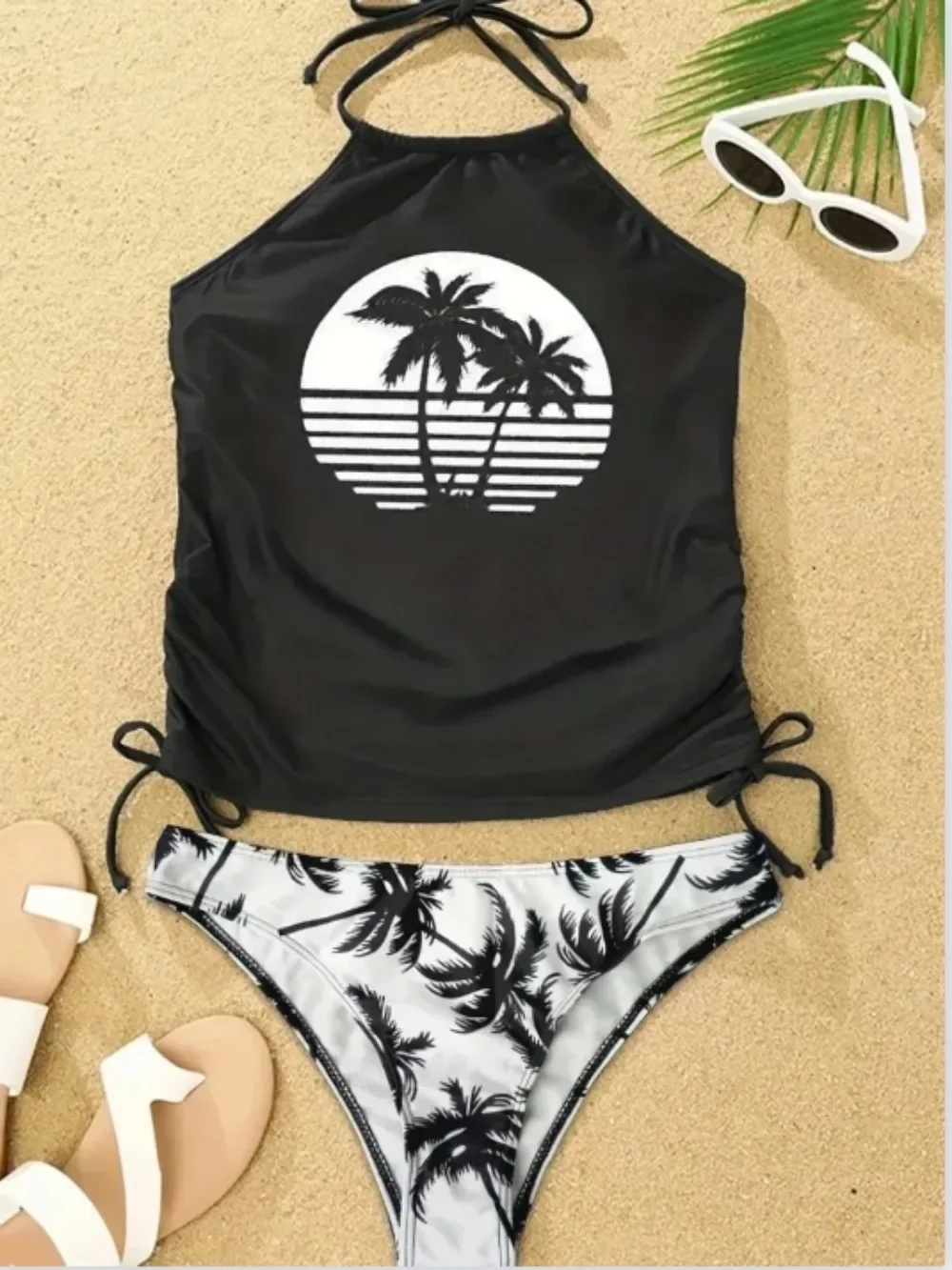 2024 bademode Biquinis Sommer Sexy Solid Print Tankini Set Gebunden Halter Badeanzug Frauen Backless Strand Badeanzug
