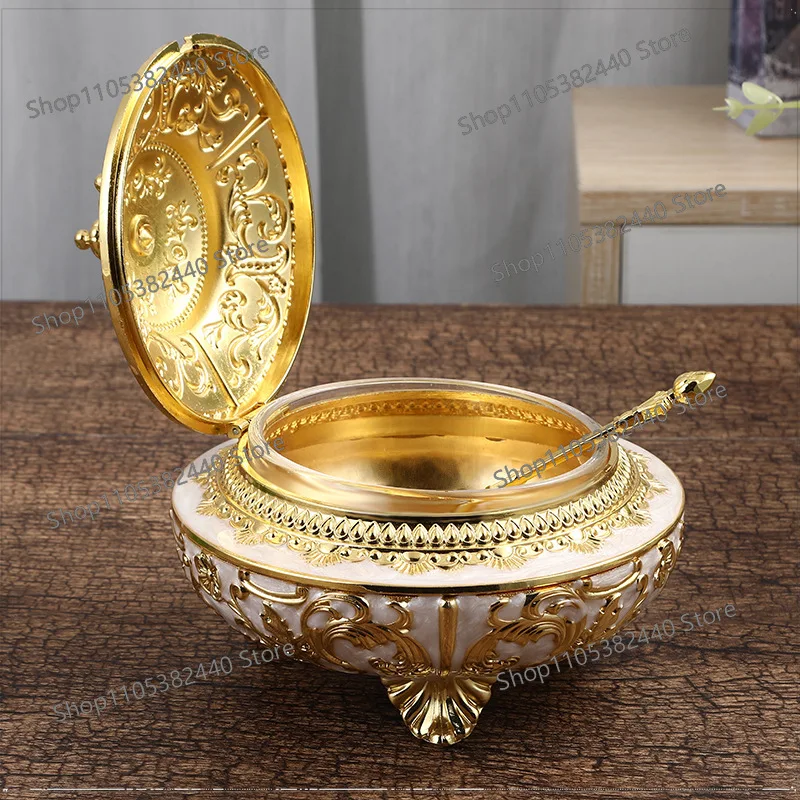 New Flip-Top Sugar Bowl, Light Luxury Retro Spice Jar for Kitchen, High-End Vintage Condiment Storage Container