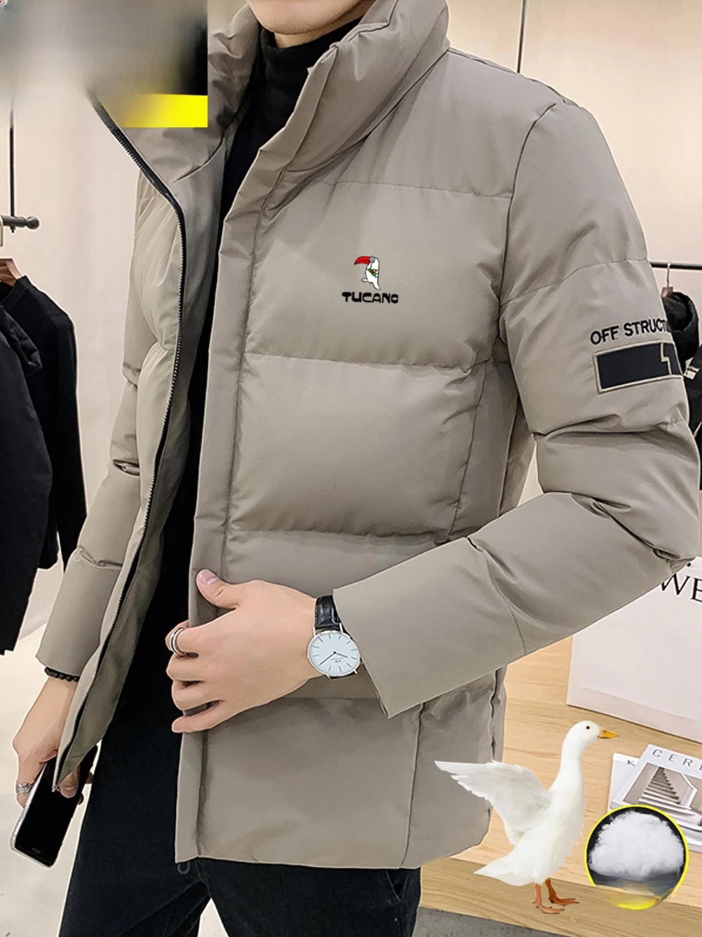 ملابس خارجية شتوية من القطن من TUCANO للرجال معطف دافئ من القطن بياقة واقفة وسحاب للإغلاق طويل Sve للشباب...