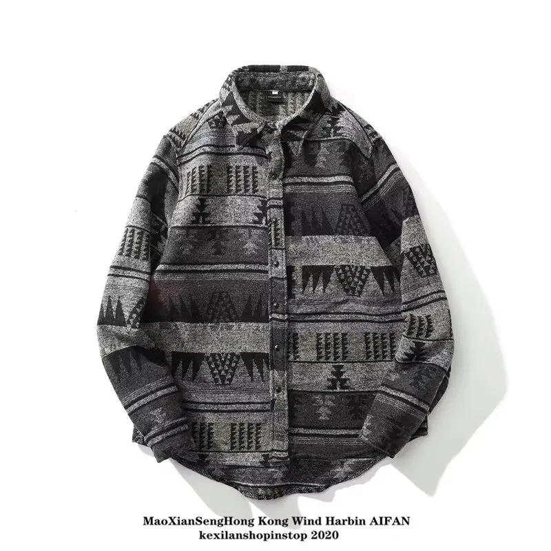 2025 Autumn New Style Hong Kong Fashion Men's Casual Loose Large Size Woolen Jacket Coat Ethnic Retro Polyester Fiber