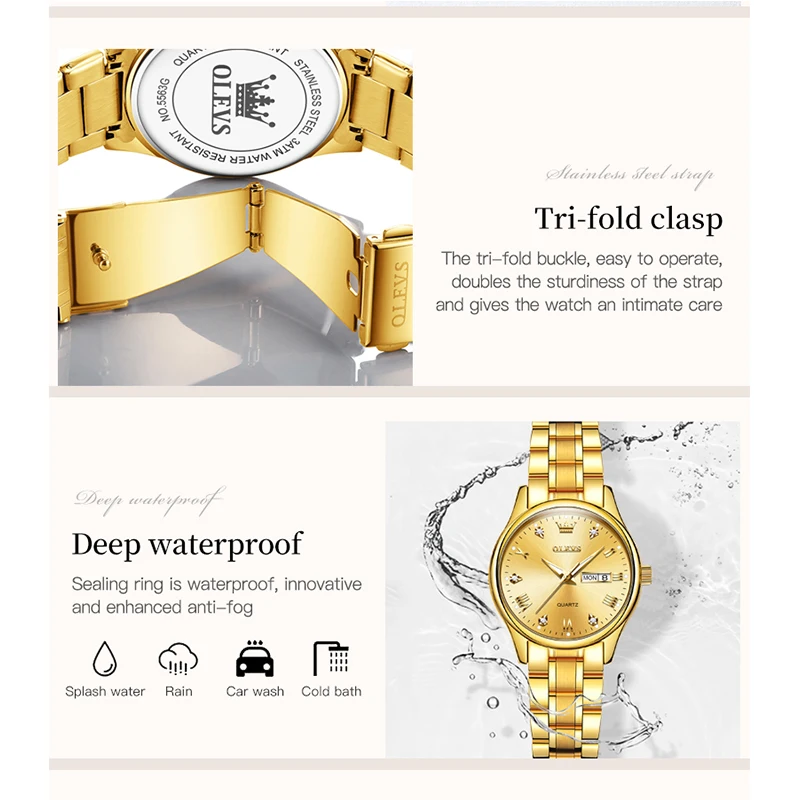 OLEVS Women Wrist Watch Original Watches for Ladies Waterproof Stainless Steel Luxury Quartz Woman Wristwatch Gold reloj hombre