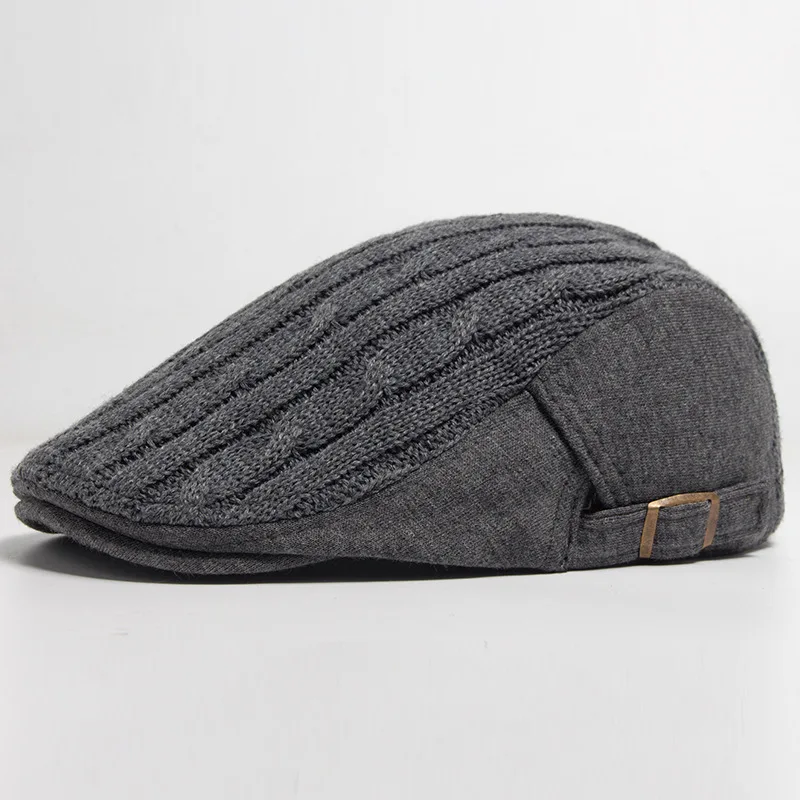 Cable Knit Newsboy Cap Spliced Fabric Ivy Flat Cap Adjustable Metal Buckle Gatsby Hat Warm Soft Autumn Winter Driving Beret Hat