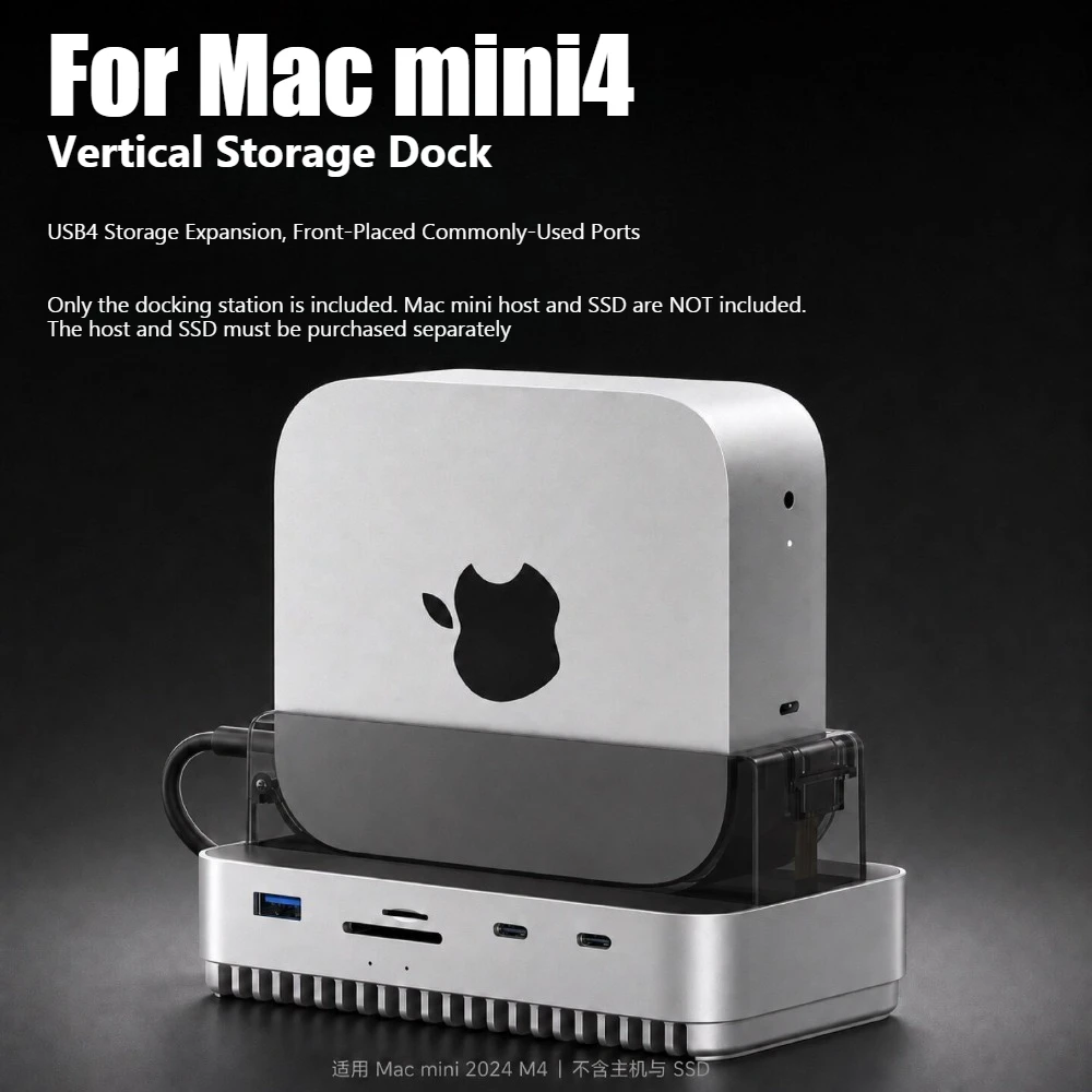 For Macmini M4/M4pro Storage Docking Station Vertical USB4 NVMe 40Gbps 8TB Fan‑less Mechanical‑free Design for Office Expansion