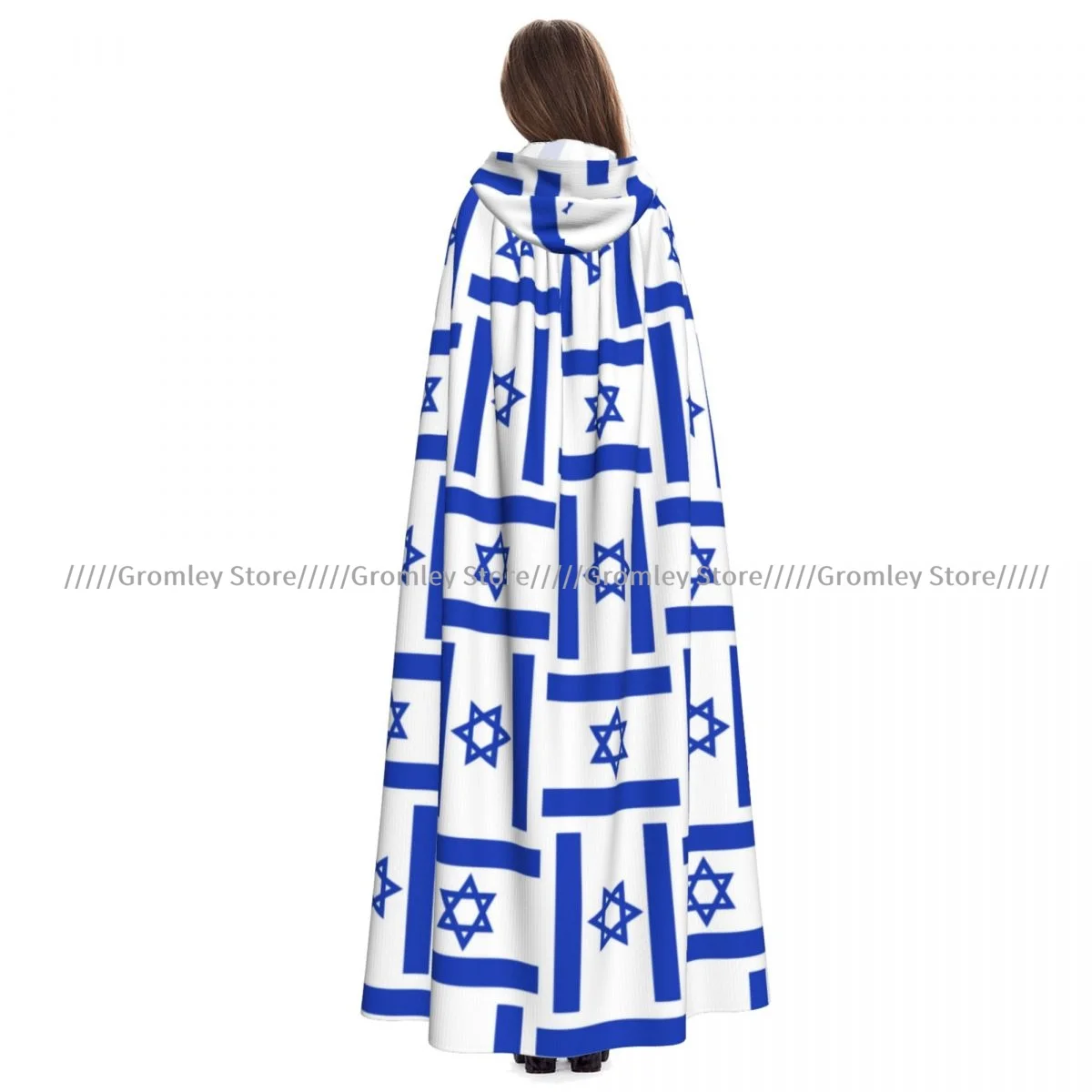 

Israel Flag Print Witch Cloak Hooded Cosplay Costume Halloween Adult Long Party Cape