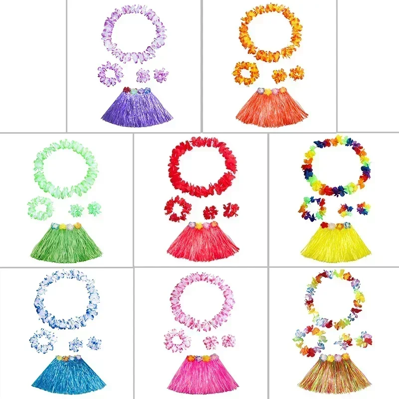 

Kids Girls Hawaiian Luau Grass Hula Hawaiian Style Suit Flower Skirt Garland Hula Skirt Dance Party Costume ////////////////////