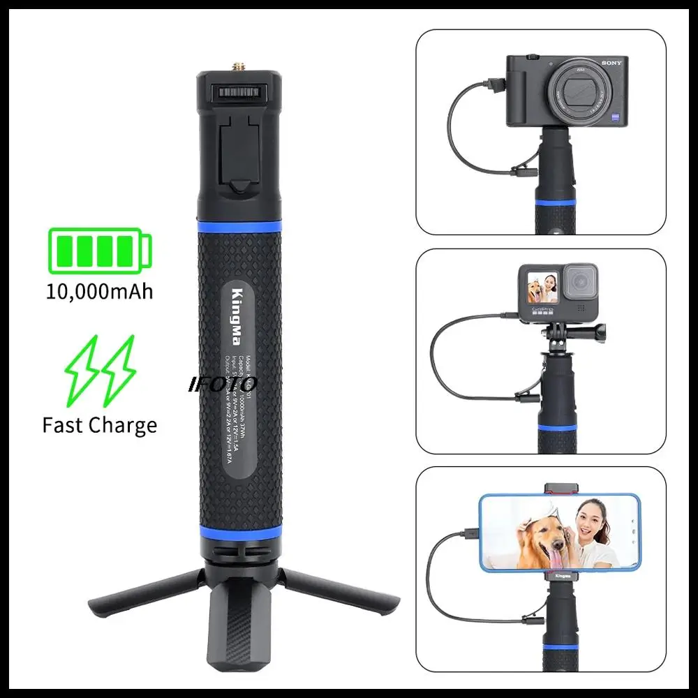 KingMa 10000mAh Mobile Power Supply Charging Selfie Stick for GoPro Hero 20W PD/QC Fast Charge Power Bank Battery Hand Grip