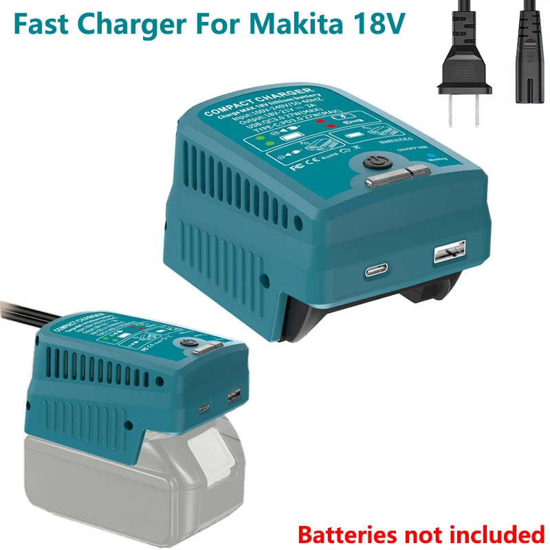 

Для аккумулятора Makita 18 В BL1830 BL1840 BL1430 BL1415 110 В беспроводное зарядное устройство для телефона USB и порты Type-C быстрое зарядное устройство для кемпинга, путешествий