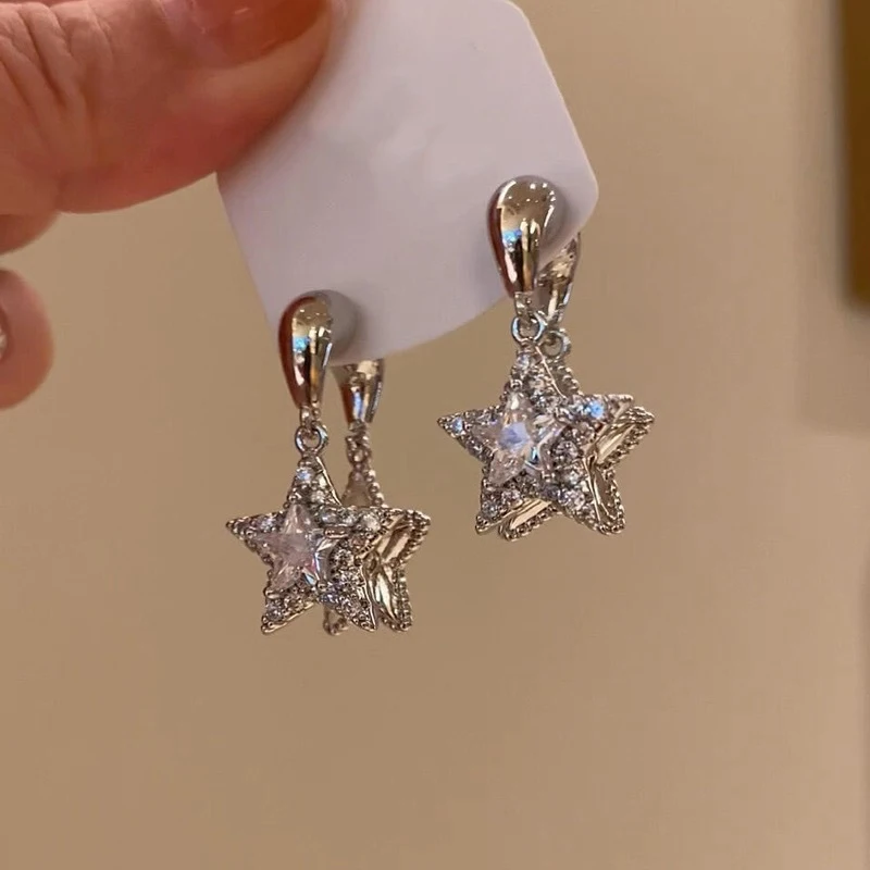 Shining dazzling double-sided star earrings for women high-end luxurious unique beautiful tassel earring wedding jewelry gifts