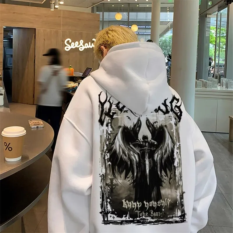 الشباب الخريف الشتاء المعتاد الطباعة الرجال مقنعين البلوز فضفاض مضحك Y2k الملابس مصمم القطن الكورية نمط الذكور هوديي