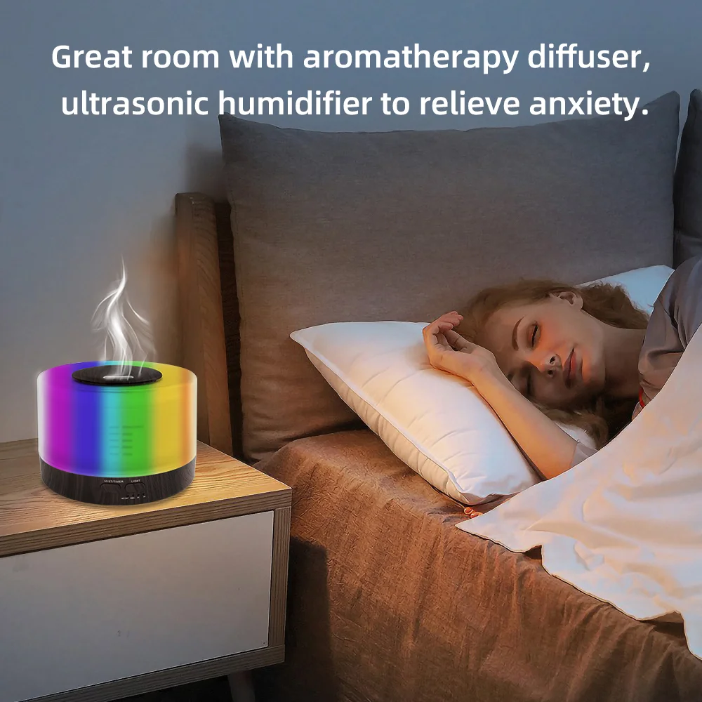 Ultrasonic Aromatherapy Diffuser 550ml 7-Color LED Wood Grain Cool Mist Humidifier for Essential Oils Home Use