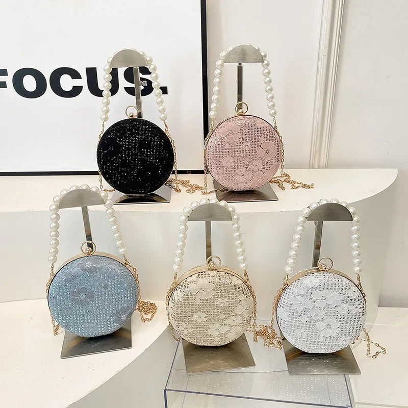 حقيبة يد نسائية صغيرة بنمط عطر لؤلؤي عصرية على شكل كرة دائرية مزينة بالترتر #4