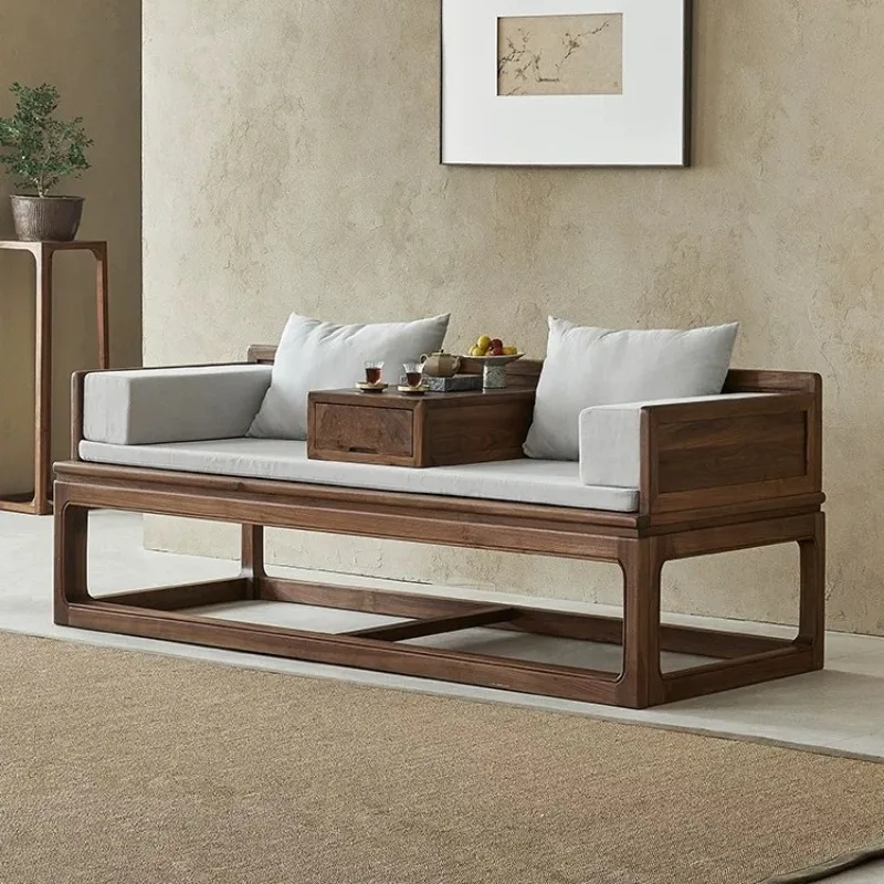 North American Black Walnut Burmese Teak Sofa Bed Multifunctional Sofa Arhat Bed Living Room Household Tea New Chinese Style