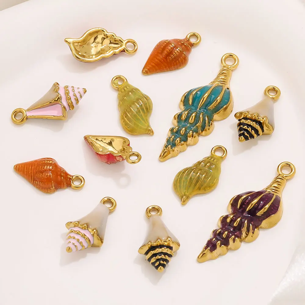 

2PCS Conch Shell Stainless Steel Charms Jewelry Making Enamel Pendants DIY Women's Earring Necklace Bracelet Materials Wholesale