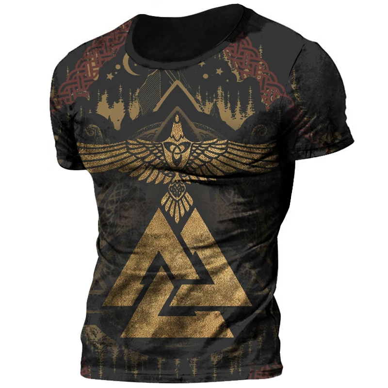 Viking Tattoo 3D Printing Men\'s T-shirt Vintage Round Neck Loose Short Sleeve Casual Top T-shirt Plus Size T-shirt