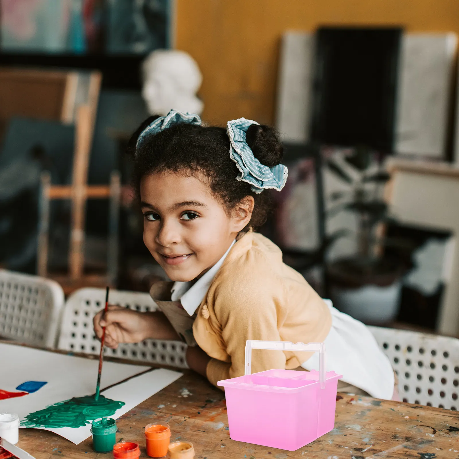 2Pcs Wash Brush Basin Plastic Painting Bucket for Artists Multi Functional Color Mixing Container with Handle Portable Art