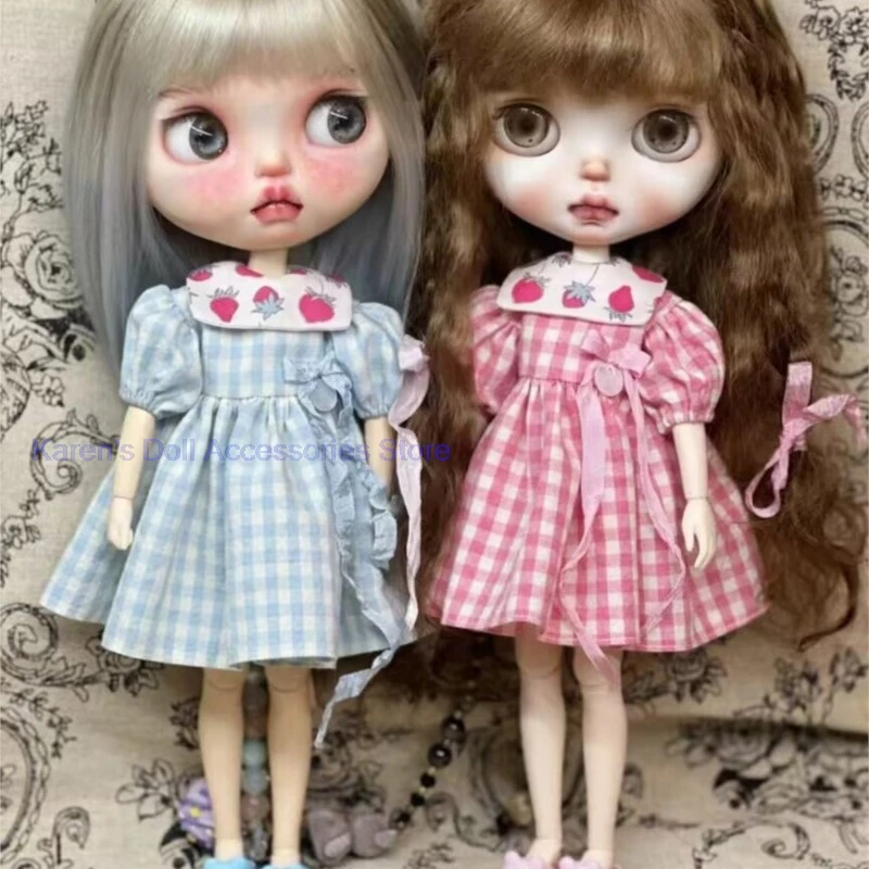 

1 шт. 2026 новый дизайн цельная клетчатая юбка для Blythe/landoudou розовый/синий (подходит для Lulu,ymy24,Ob22,24,26,zone, Jenny)