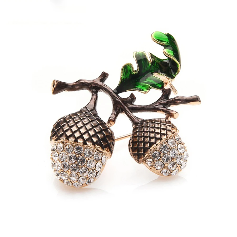 Эмалированные броши со стразами и сосновой башней для мужчин и женщин, брошь из сплава с растениями для свадьбы, банкета, вечеринки, дуб, желуди