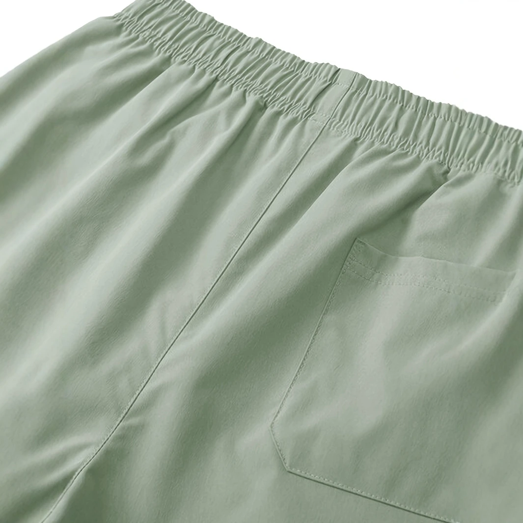 Pantalones cortos casuales de verano para hombre con bolsillos: negro, cintura elástica, cordón, poliéster, diseño de dos capas, ligero y transpirable