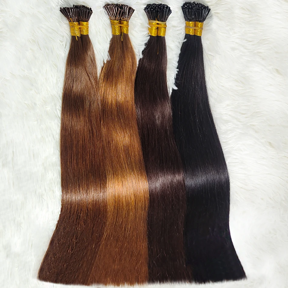 Raw Virgin Keratin Itip Hair Extensiones De Cabello 100% humano Remy Russian Remy Straight I Tip Natural Human Hair Extensions