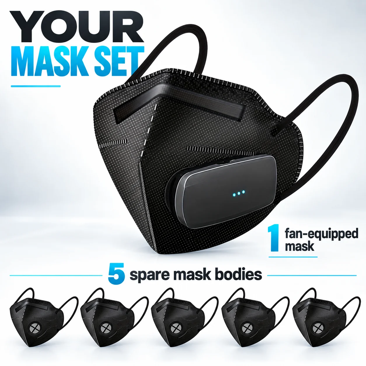 Electric Face Mask with Exhaust Fan, Black Powered Ventilation Mask for Daily Wear