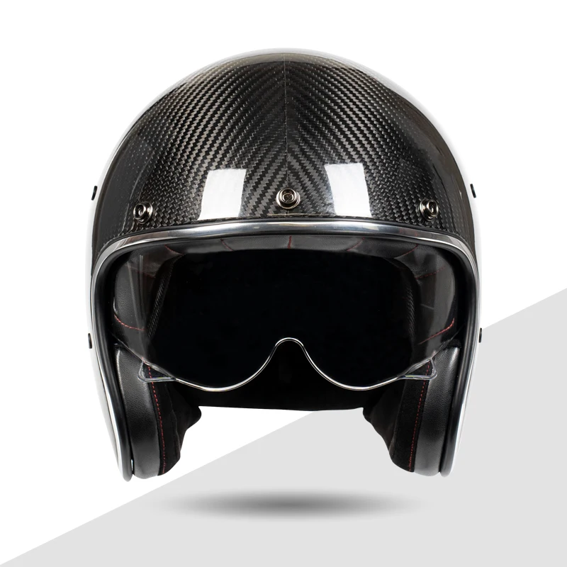 Lightweight Motorcycle Carbon Open Face Helmet With Retractable Clear Lens Women and Man Vintage Jet Half Scooter Helmet DOT