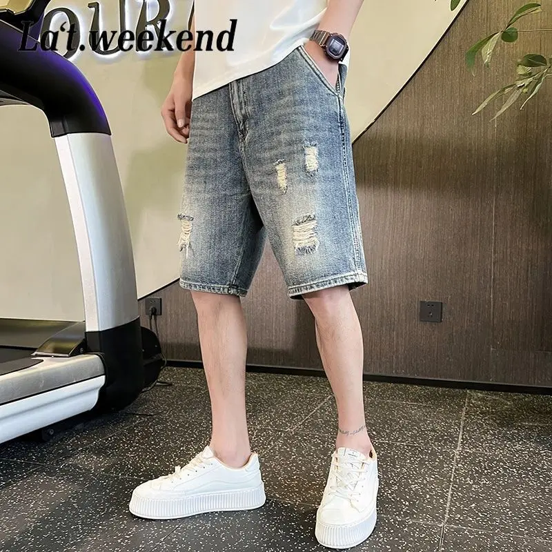 

Casual Retro Beggar Ripped Denim Shorts Men's Trendy Handsome Summer Five-point Pants