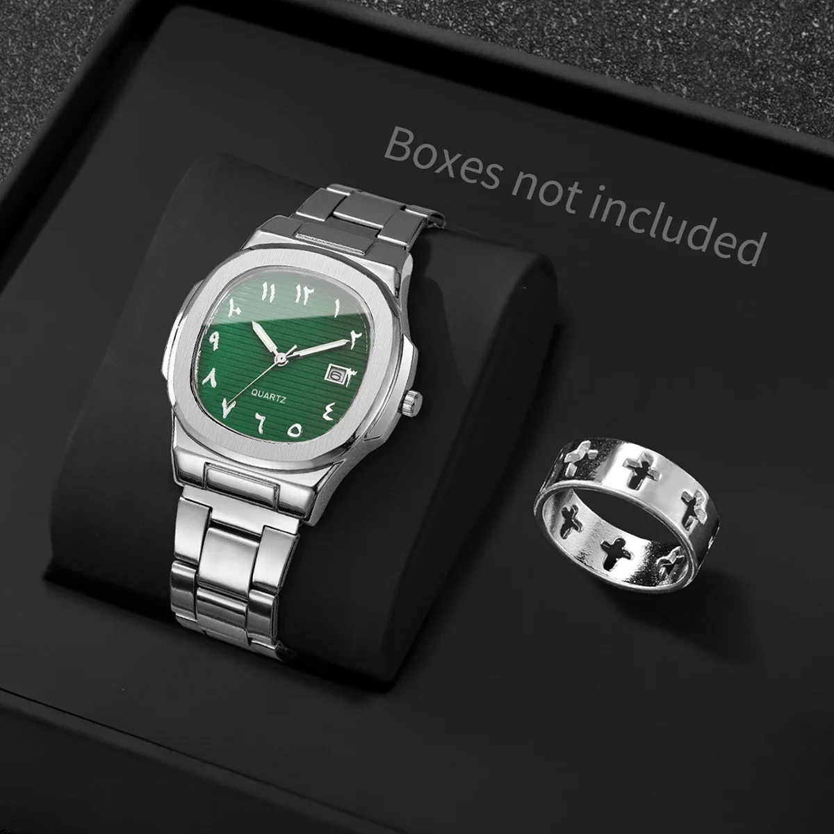 

2PCS Fashion Square Men Calendar Quartz Watch Bracelet Set Luxury Men's Business Wristwatches Reloj Hombre（Without Box）