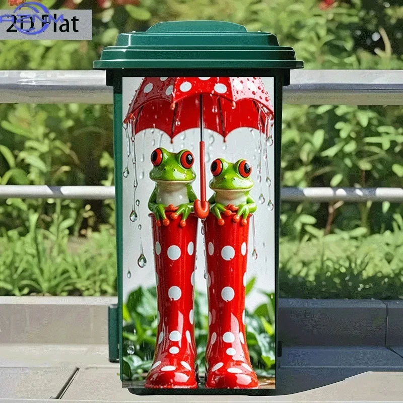 Printing Trash Can Sticker ×cm, Frog Fun on Rain Boots Themed Design, Self-Adhesive Wall Decal Wallpaper, Kitchen Trash Ca
