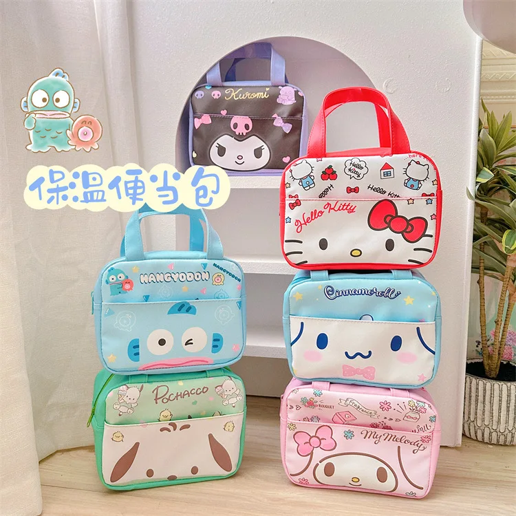 

Cute Sanrio Cinnamoroll Lunch Box Bag Kuromi Melody Hello Kitty Portable Waterproof Student Insulation Cold Storage Tote Handbag