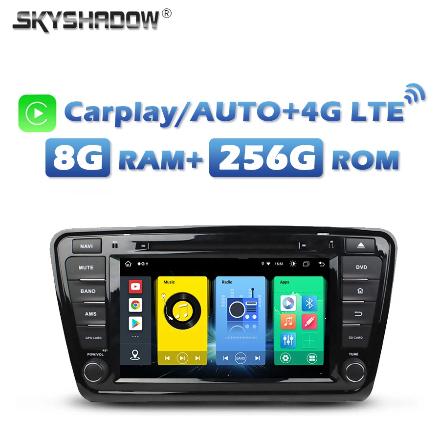 

Автомобильный беспроводной DVD-плеер Carplay, 720P, SIM, Android 13,0, 8G + 256G, GPS, карта, RDS, радио, Wi-Fi, Bluetooth, для Skoda Octavia 2014-2016